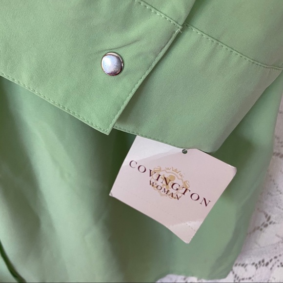 Covington Woman Lime 3/4 Sleeve Snap Front Shirt - Picture 11 of 14